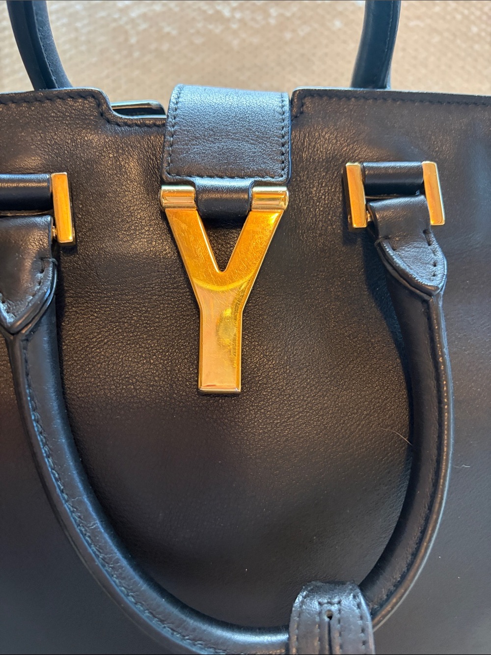 Saint Laurent Black Leather 'Y' Top-Handle Satchel - Picture 3 of 6